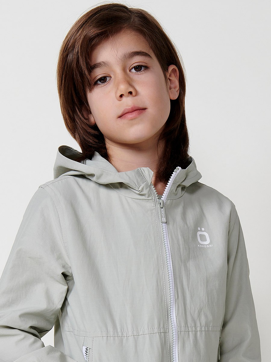 Kids' Long-Sleeve Jacket with Hood and Zipper Closure in Khaki 2