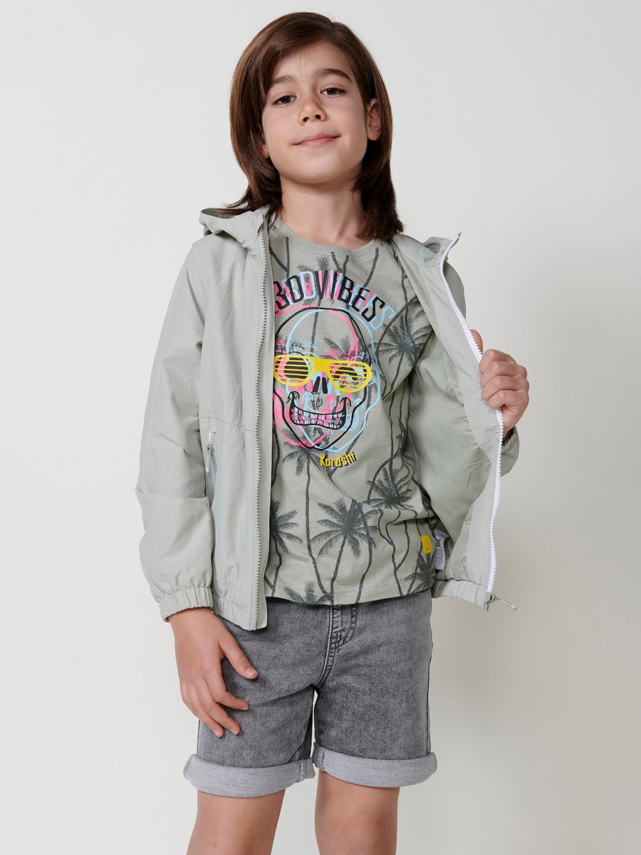 Kids' Long-Sleeve Jacket with Hood and Zipper Closure in Khaki 7