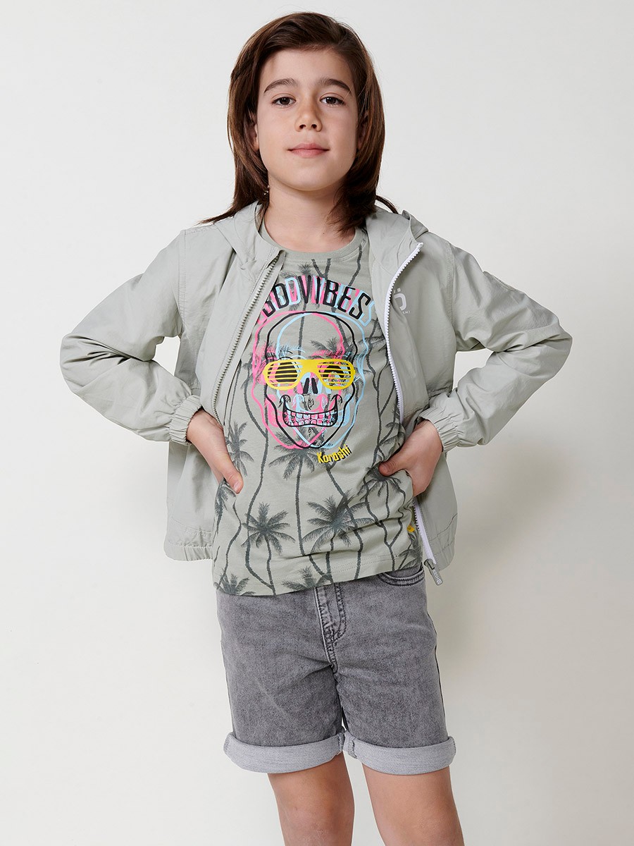 Kids' Long-Sleeve Jacket with Hood and Zipper Closure in Khaki 6