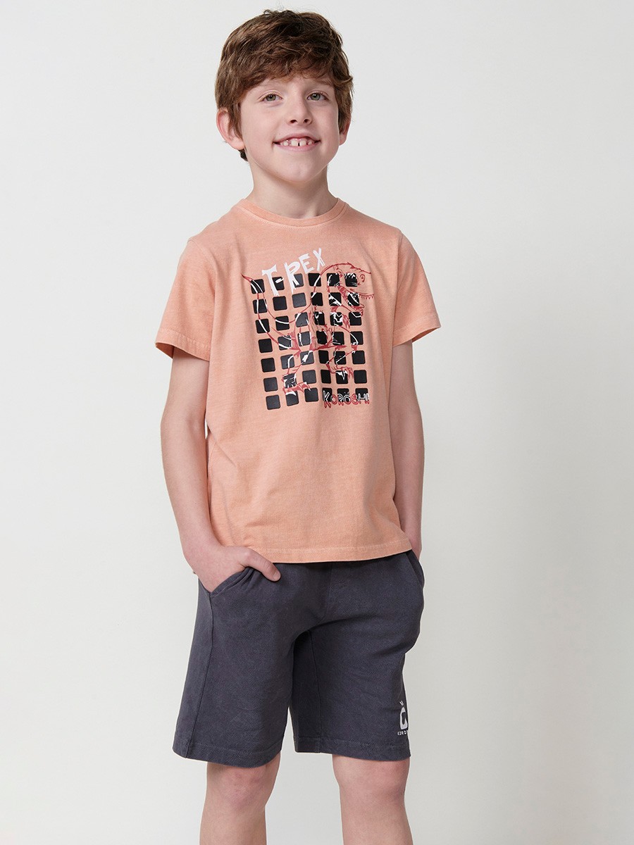 Short-Sleeve T-Shirt with Front Print in Orange for Boys