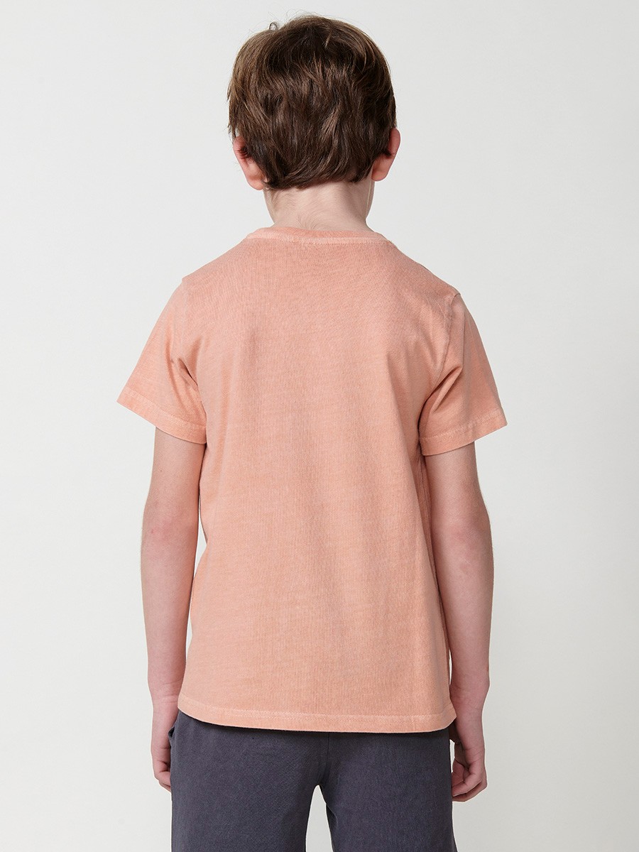 Camiseta de Manga Corta con Estampado Frontal en Color Naranja para Niño