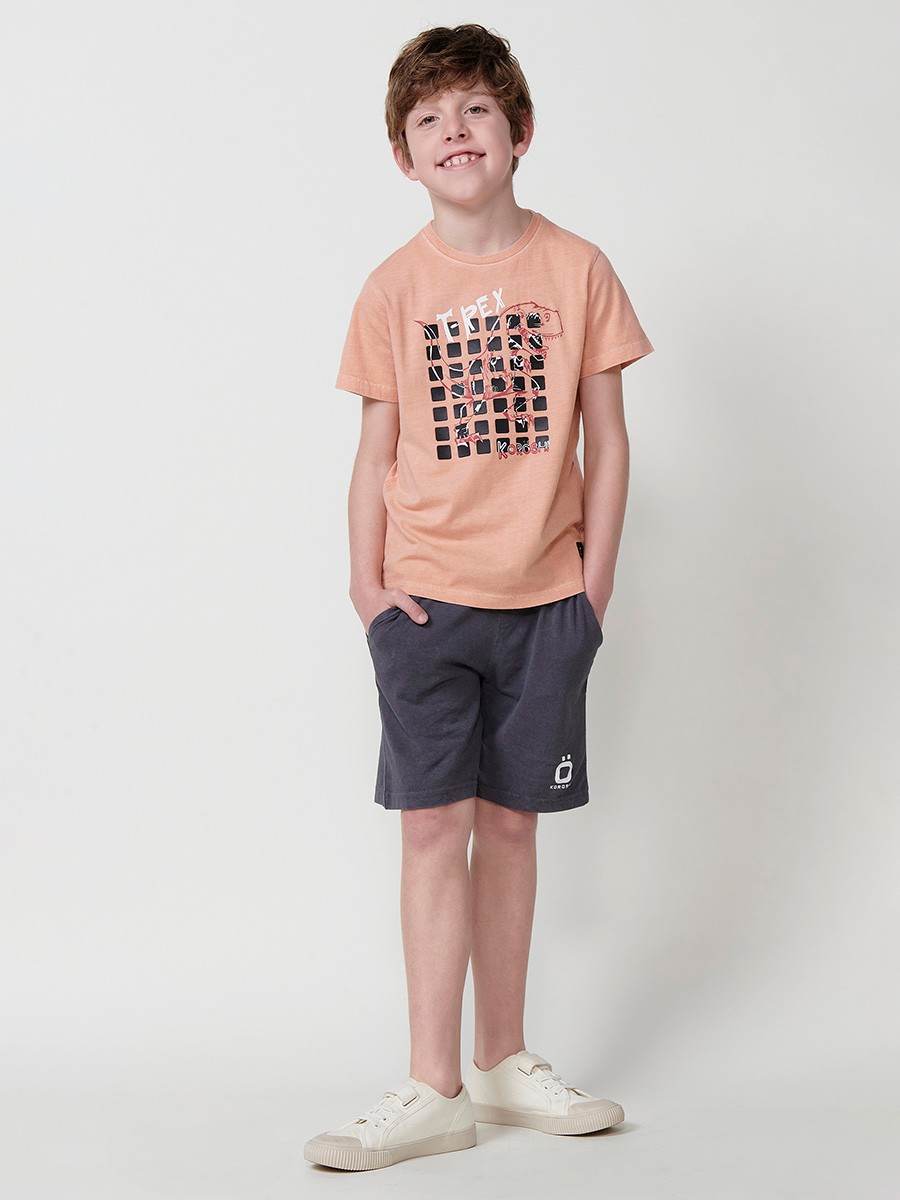 Short-Sleeve T-Shirt with Front Print in Orange for Boys