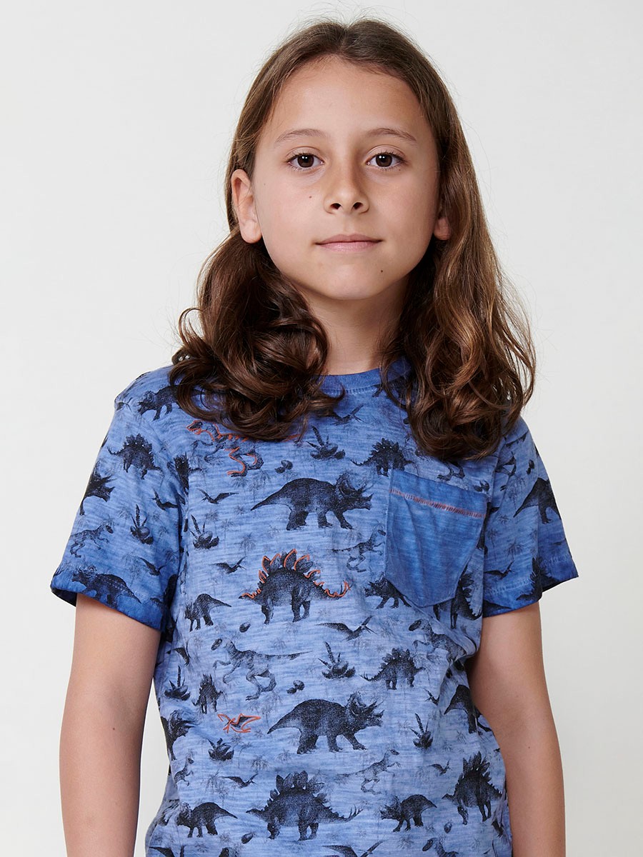 Short-Sleeve T-Shirt with Front Print in Blue for Boys 1