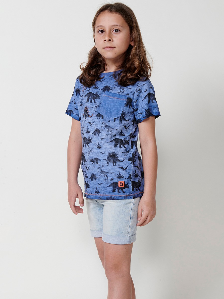 Short-Sleeve T-Shirt with Front Print in Blue for Boys 2