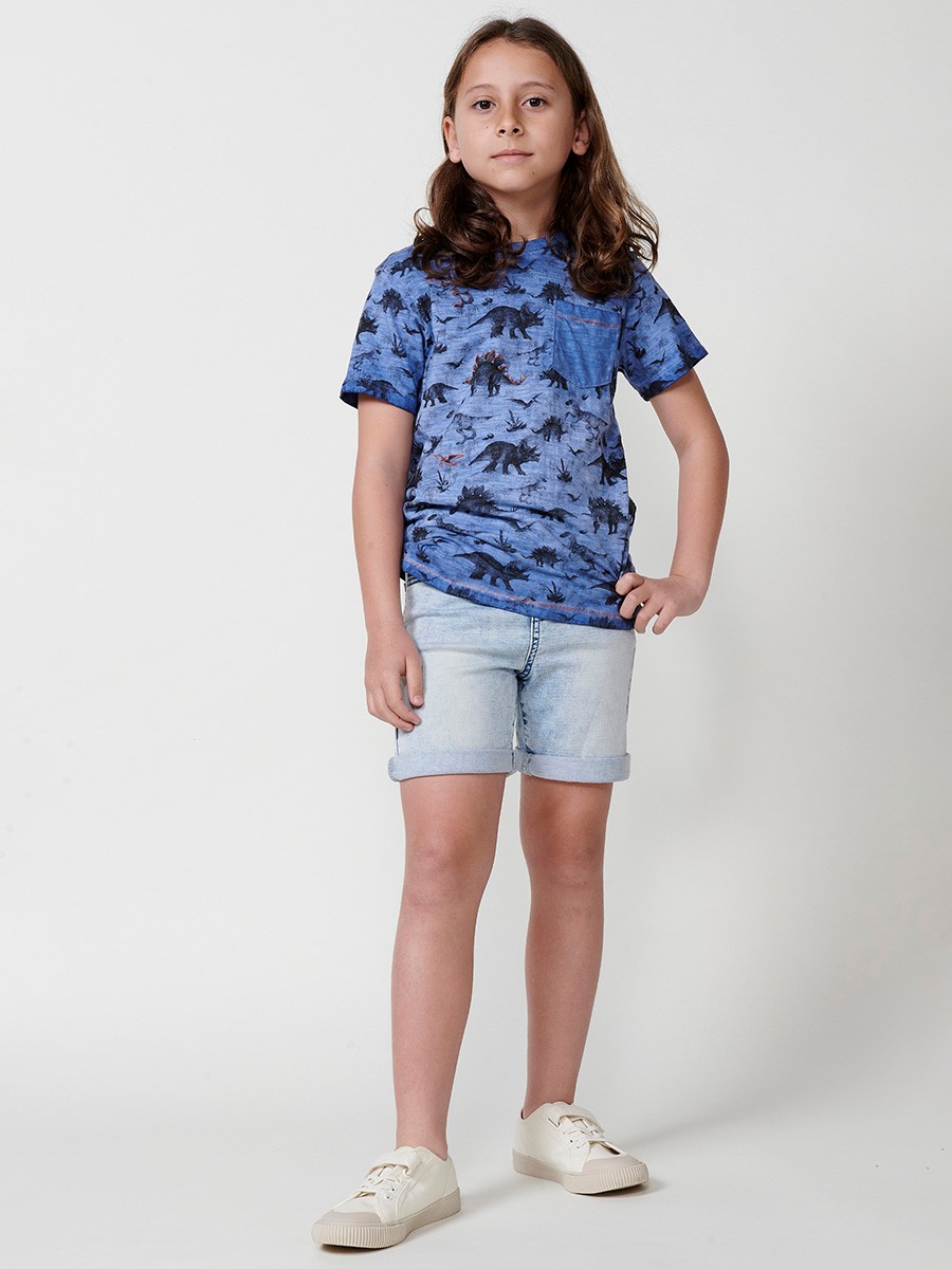 Short-Sleeve T-Shirt with Front Print in Blue for Boys 6