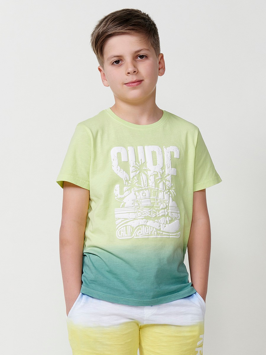 Kurzarm-T-Shirt mit Frontprint in Limette für Jungen