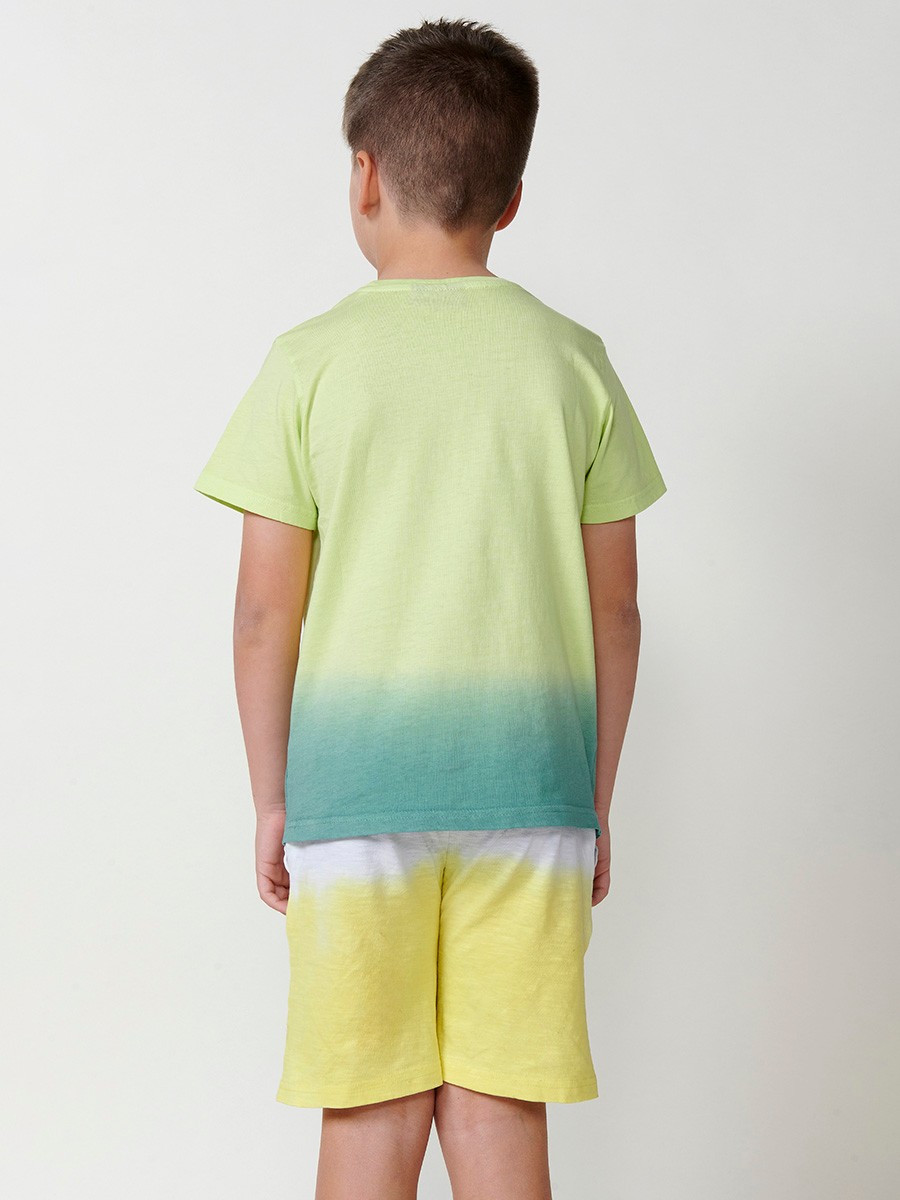 T-Shirt à Manches Courtes avec Imprimé Frontal en Couleur Citron Vert pour Garçon 2