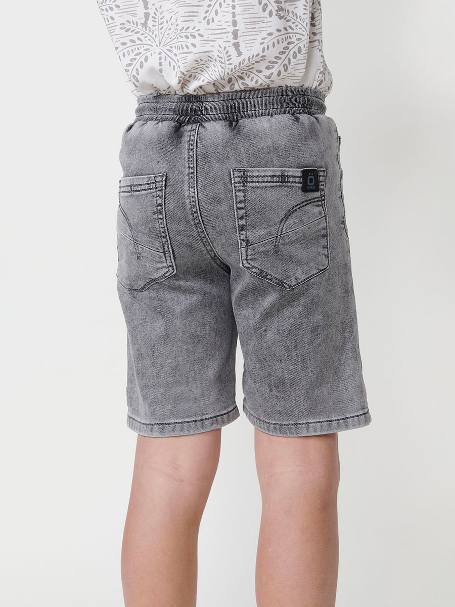 Pantalón Corto con Cintura Elástica y Cordón en Color Denim Gris para Niño 6