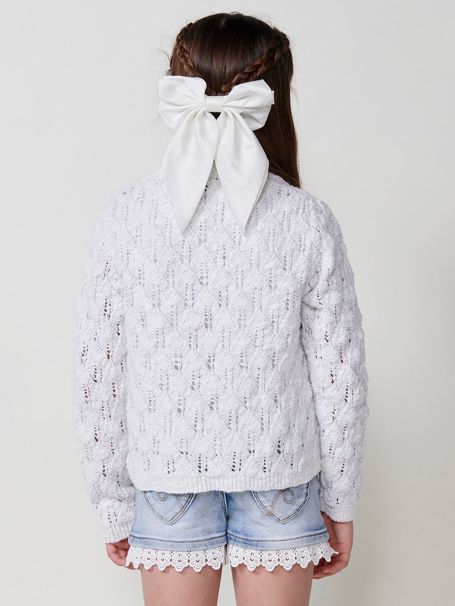 Girls' Knit Sweater with Round Neck in White and Metallic Fiber 4