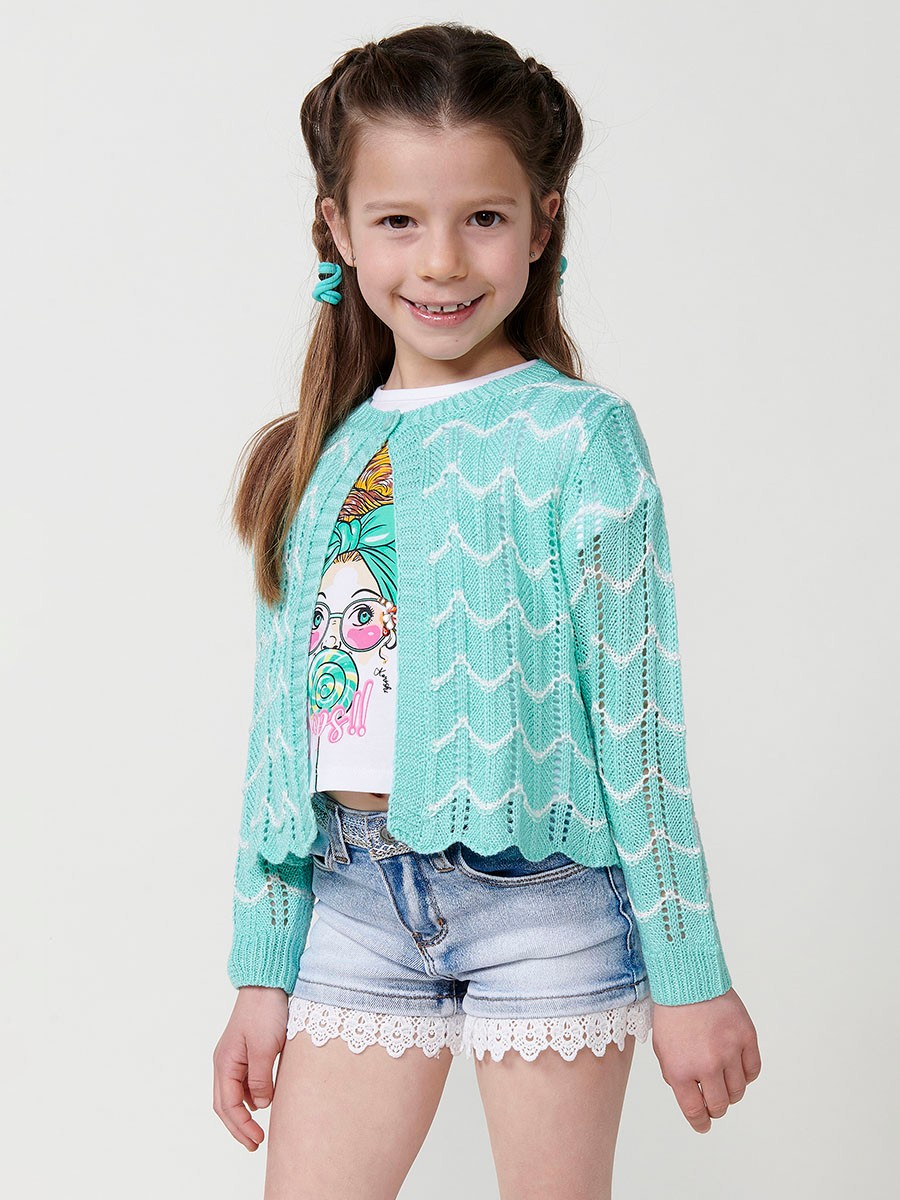 Pull en Tricot de Coton à Col Rond en Vert pour Fille