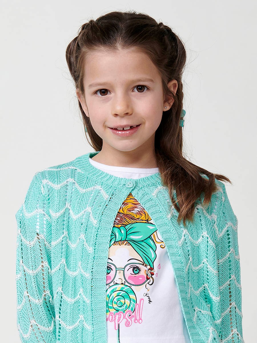 Pull en Tricot de Coton à Col Rond en Vert pour Fille