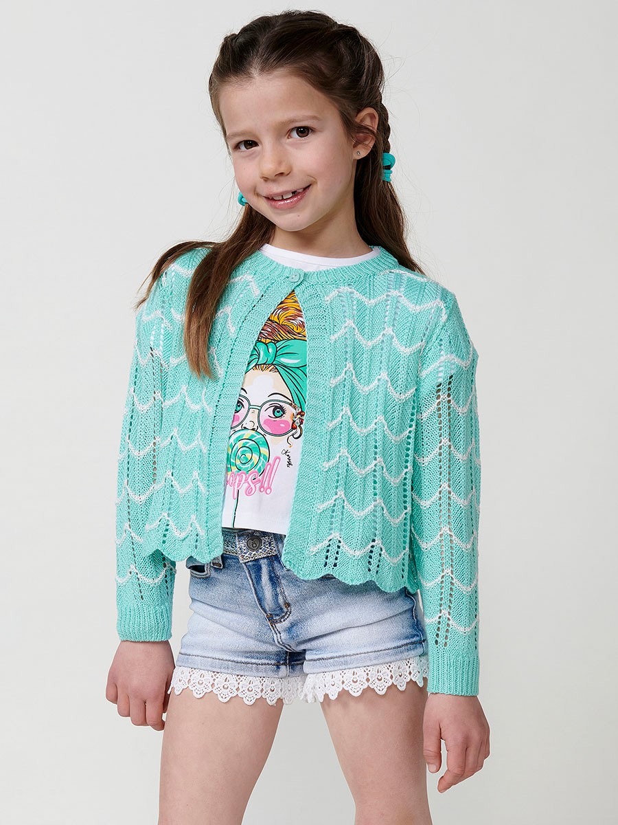 Pull en Tricot de Coton à Col Rond en Vert pour Fille