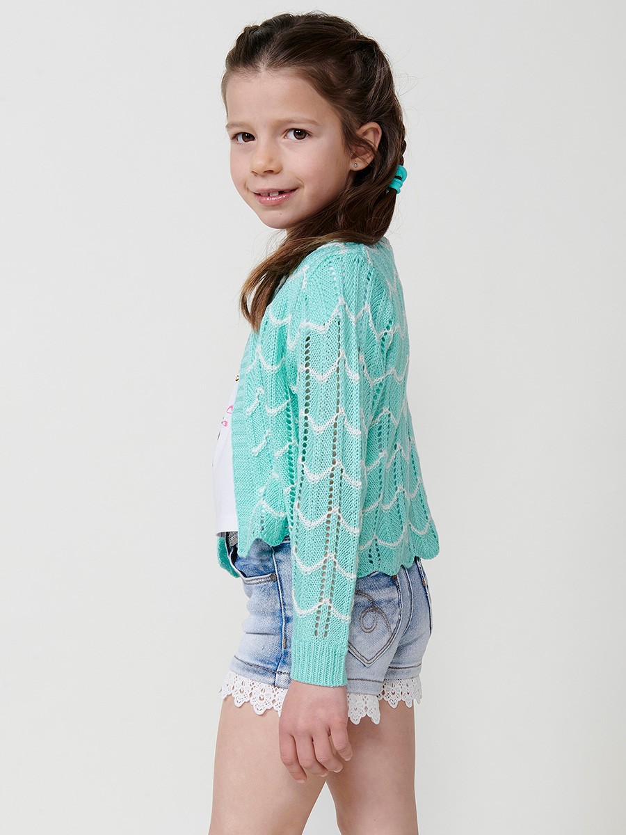 Pull en Tricot de Coton à Col Rond en Vert pour Fille