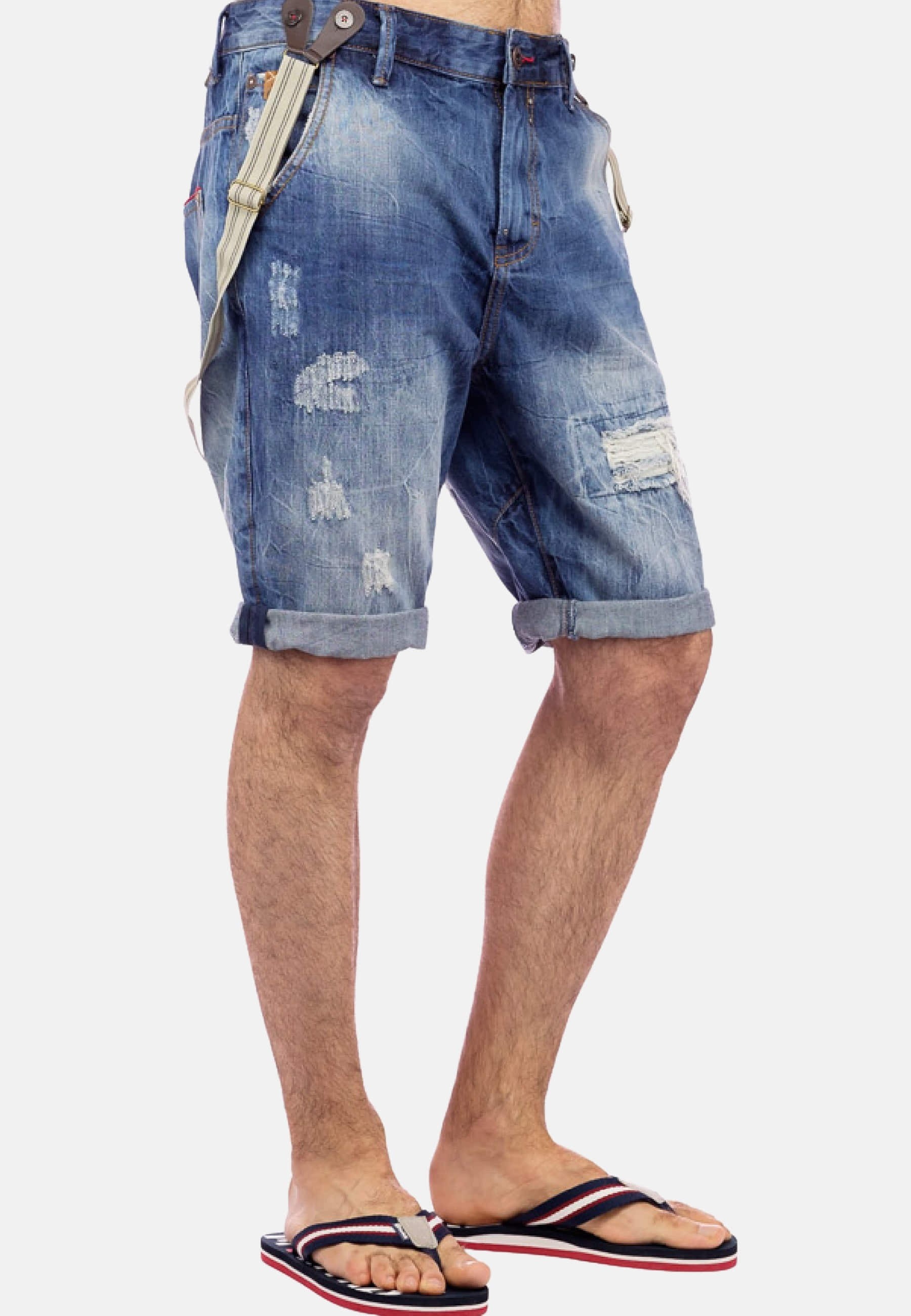 Pantalón corto denim efecto desgastado color Azul para Hombre 1