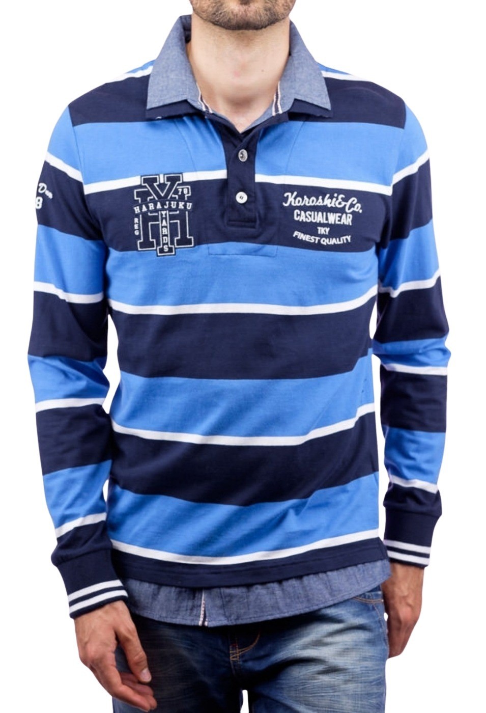 Polo de manga larga color Azul para Hombre