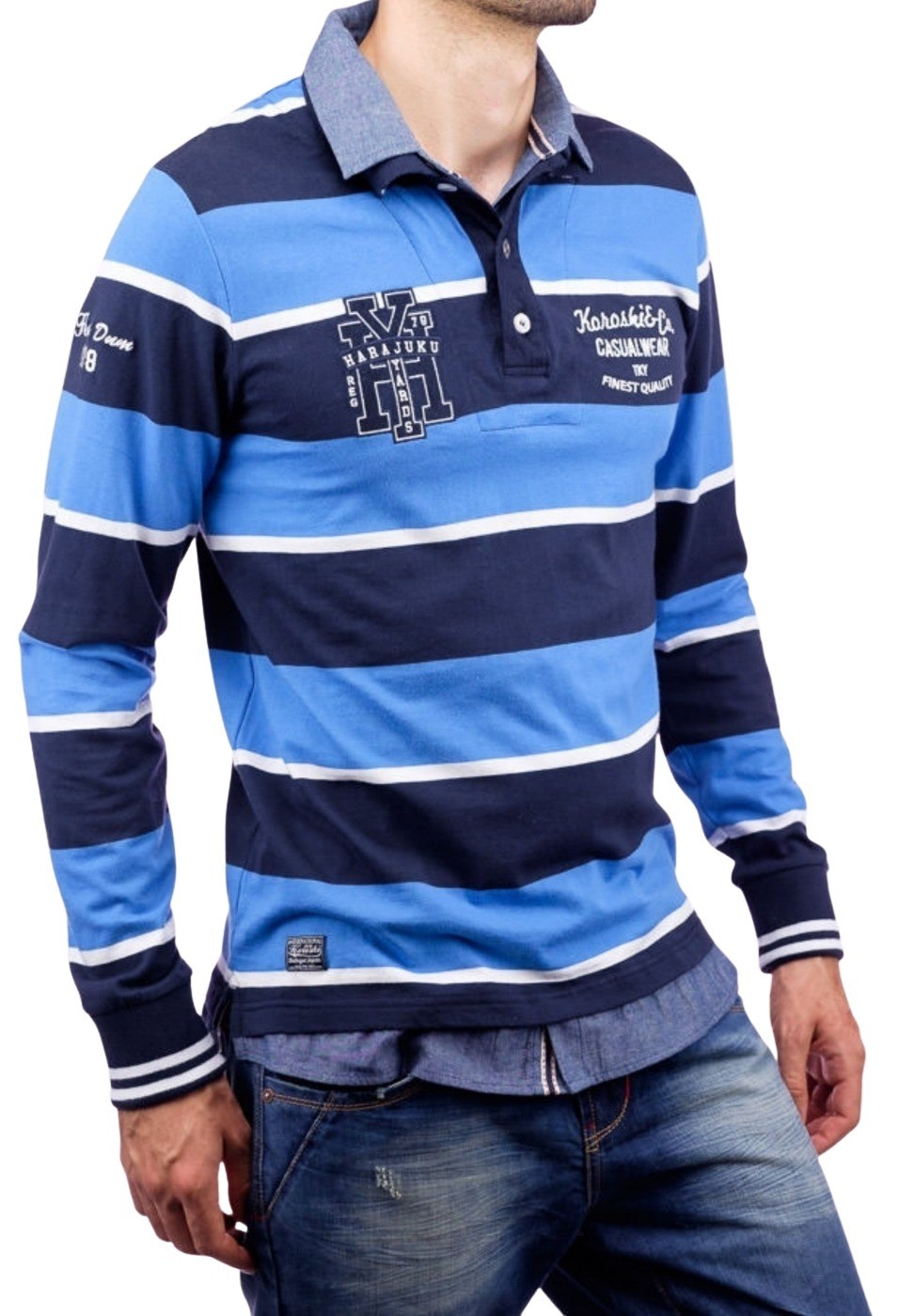 Polo de manga larga color Azul para Hombre 2