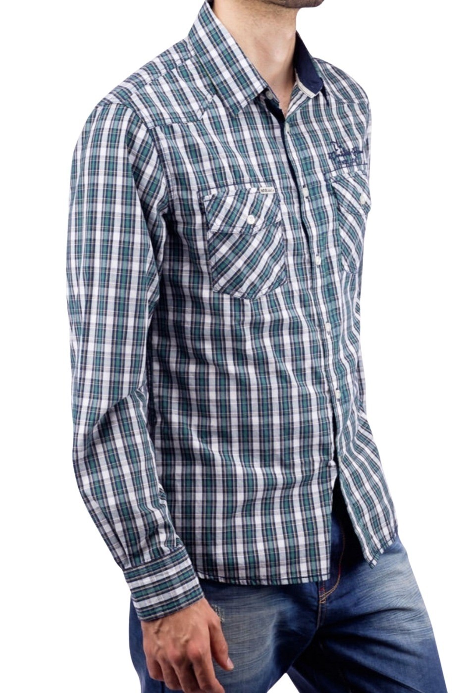 Camisa Manga Larga algodón a cuadros de color Verde para Hombre 3