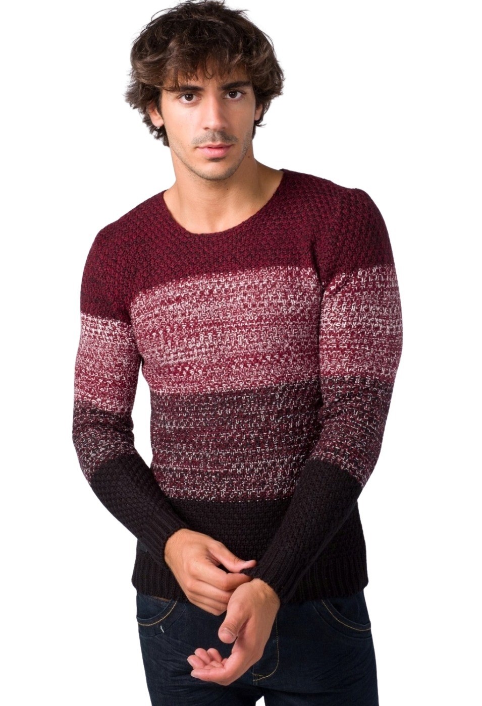 Jersey tricot cuello redondo de color Granate para Hombre