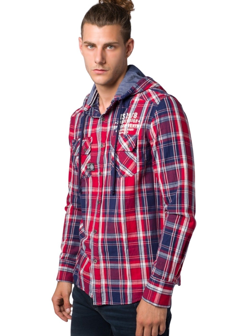 Sobrecamisa cuadros lavada con capucha 2