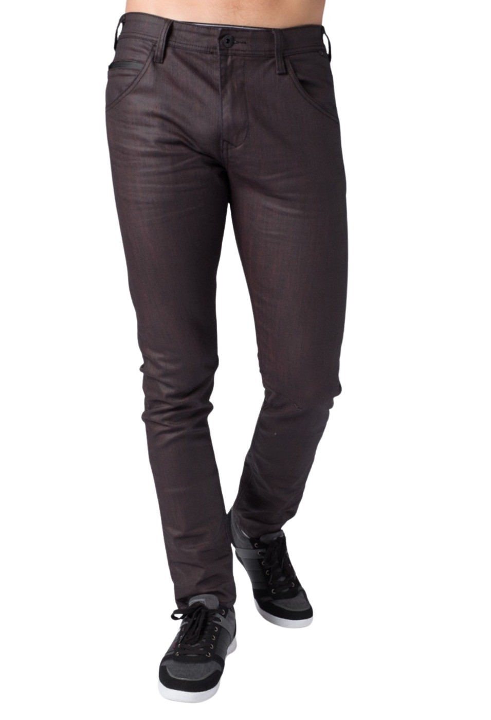 Pantalon straigth slim efecto encerado color Granate para Hombre