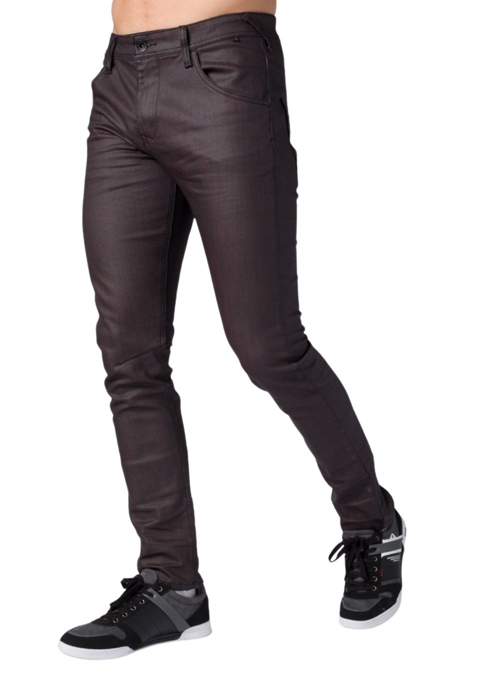 Pantalon straigth slim efecto encerado color Granate para Hombre 4