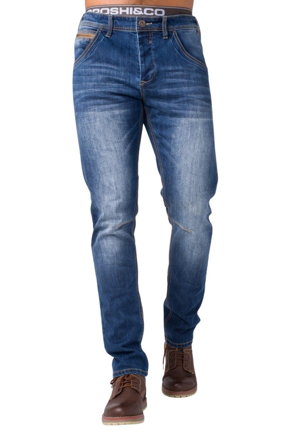 Pantalón denim straight slim azul desgastado para Hombre