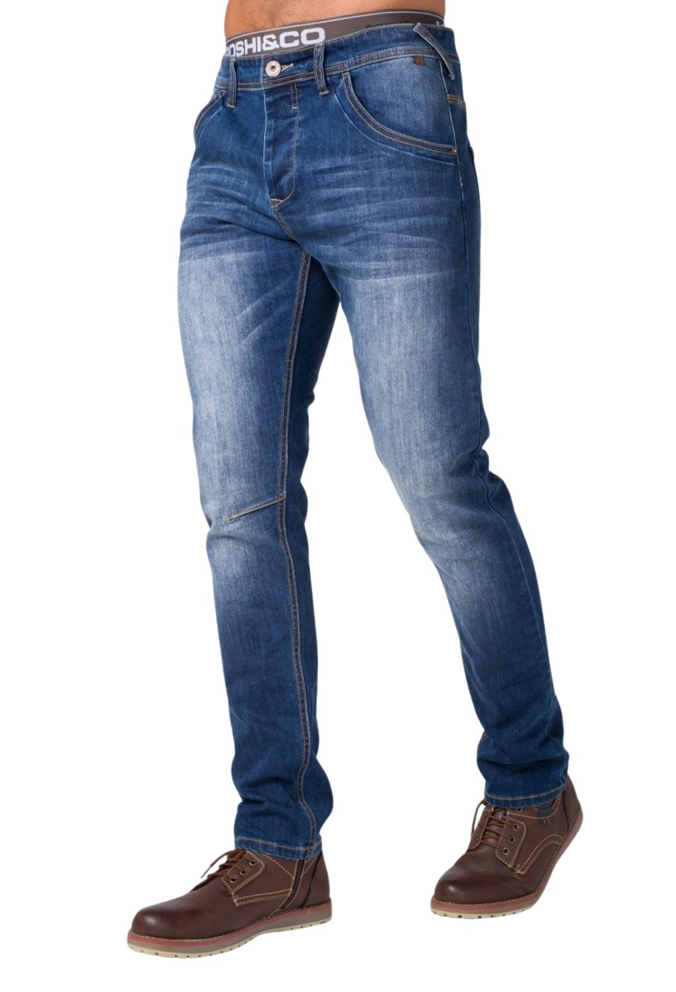 Pantalón denim straight slim azul desgastado para Hombre 2