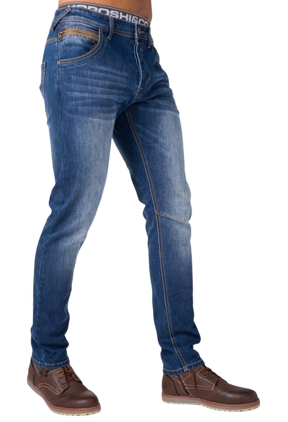 Pantalón denim straight slim azul desgastado para Hombre 1