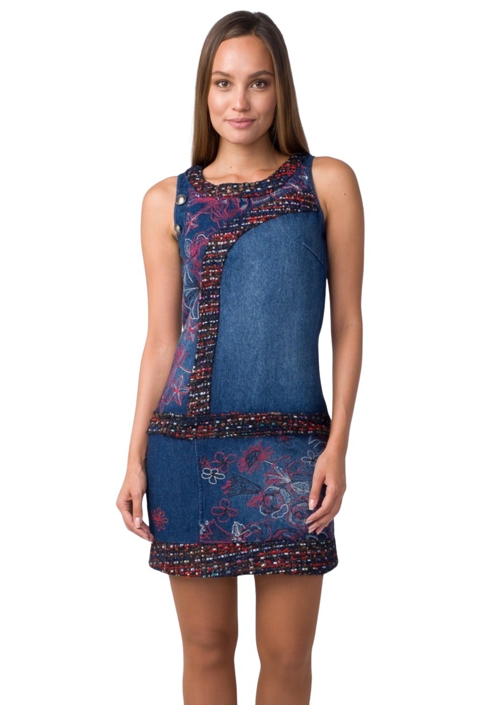 Vestido denim estampado sin mangas color Azul para Mujer