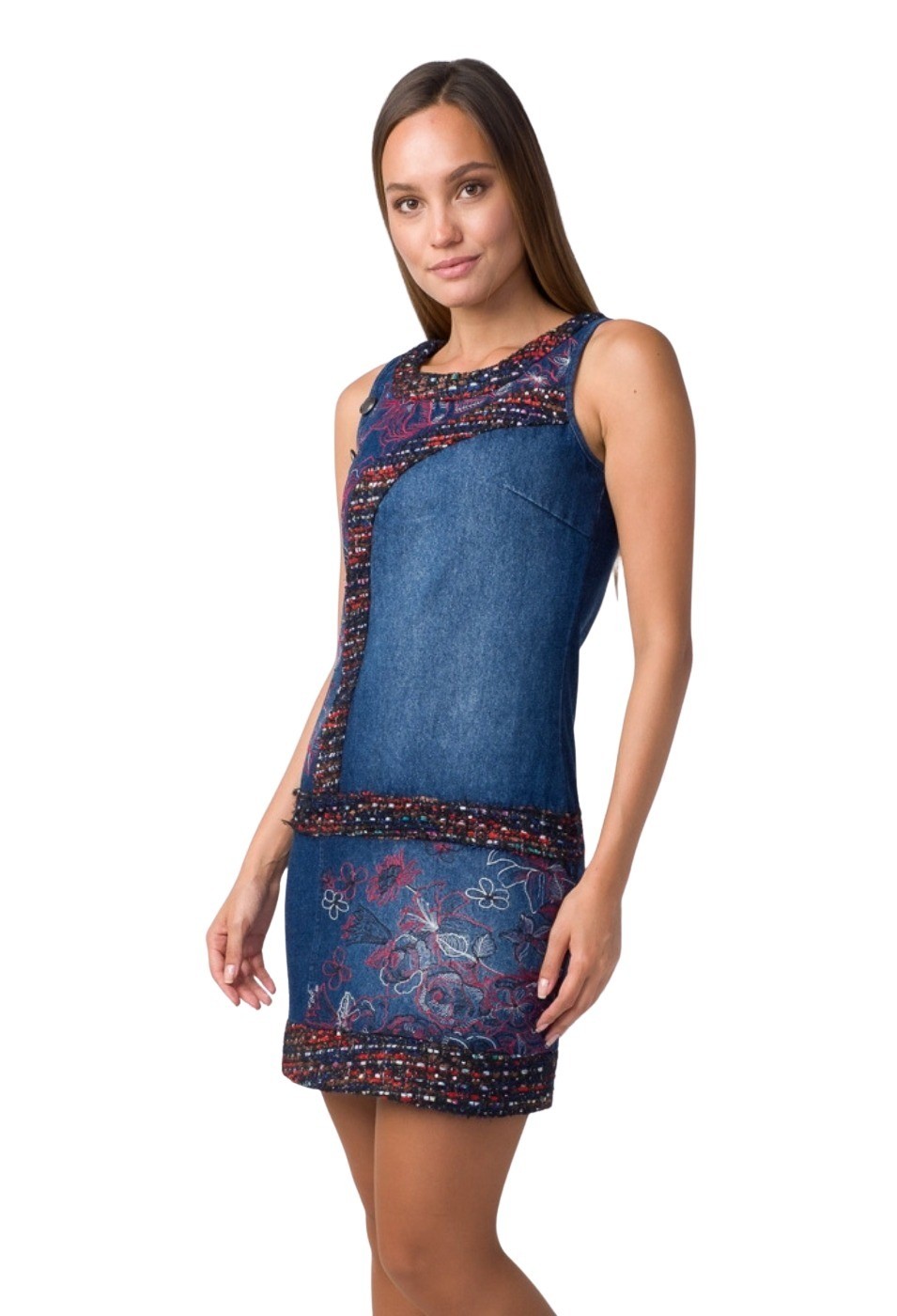 Vestido denim estampado sin mangas color Azul para Mujer 1