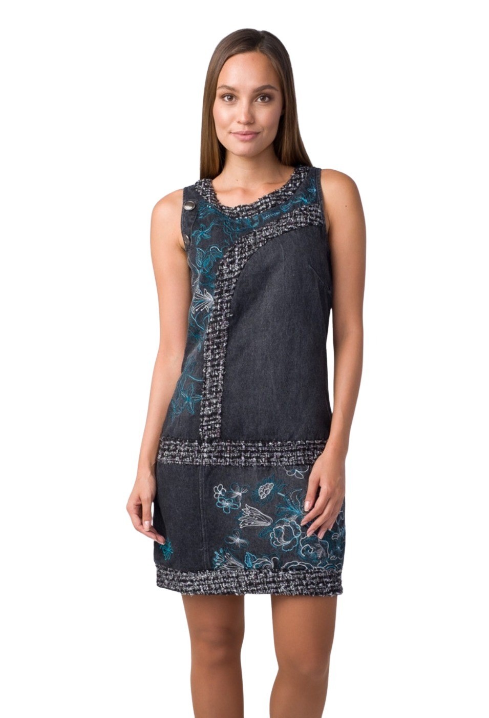 Vestido denim estampado sin mangas color Negro para Mujer