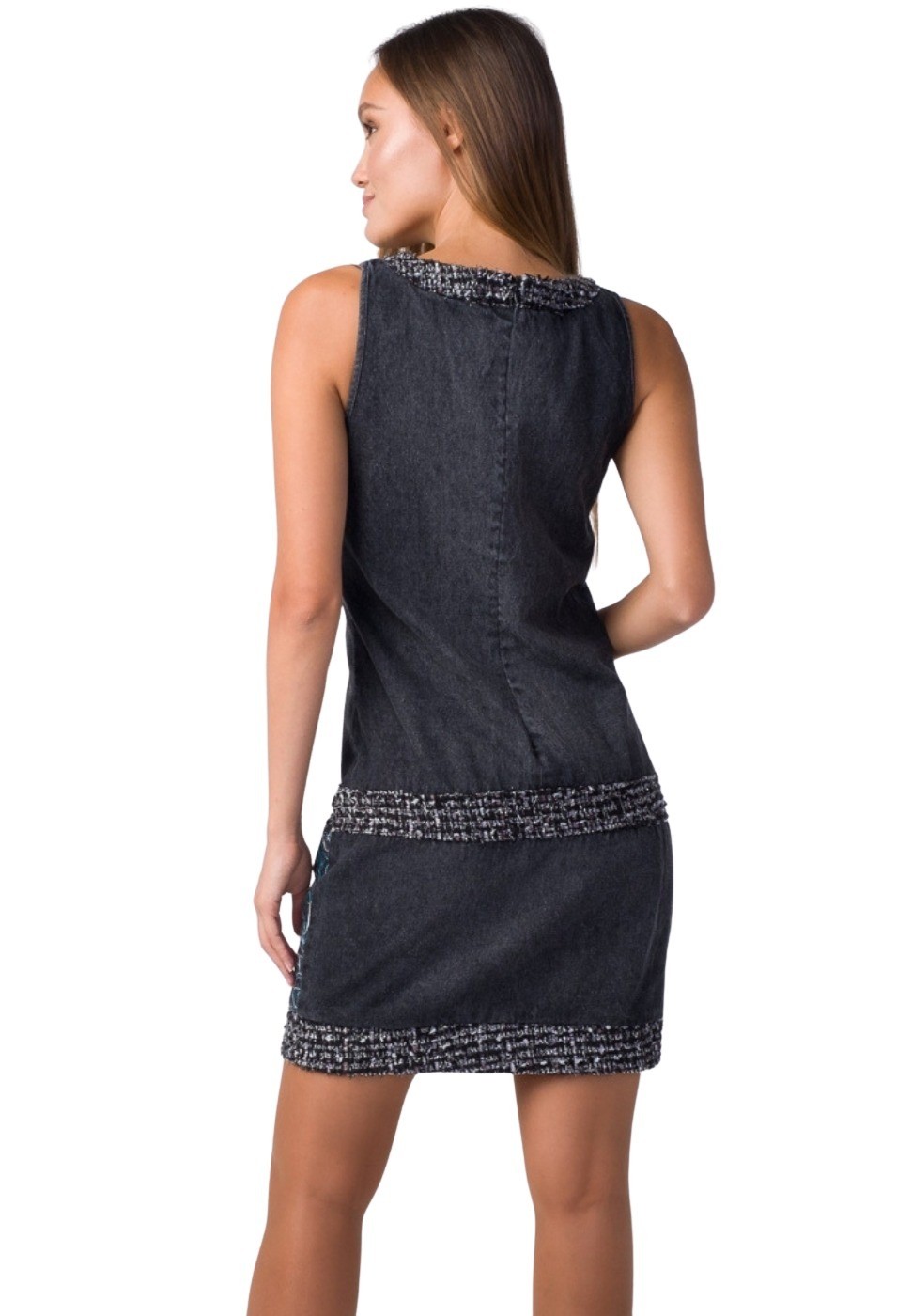 Vestido denim estampado sin mangas color Negro para Mujer 1