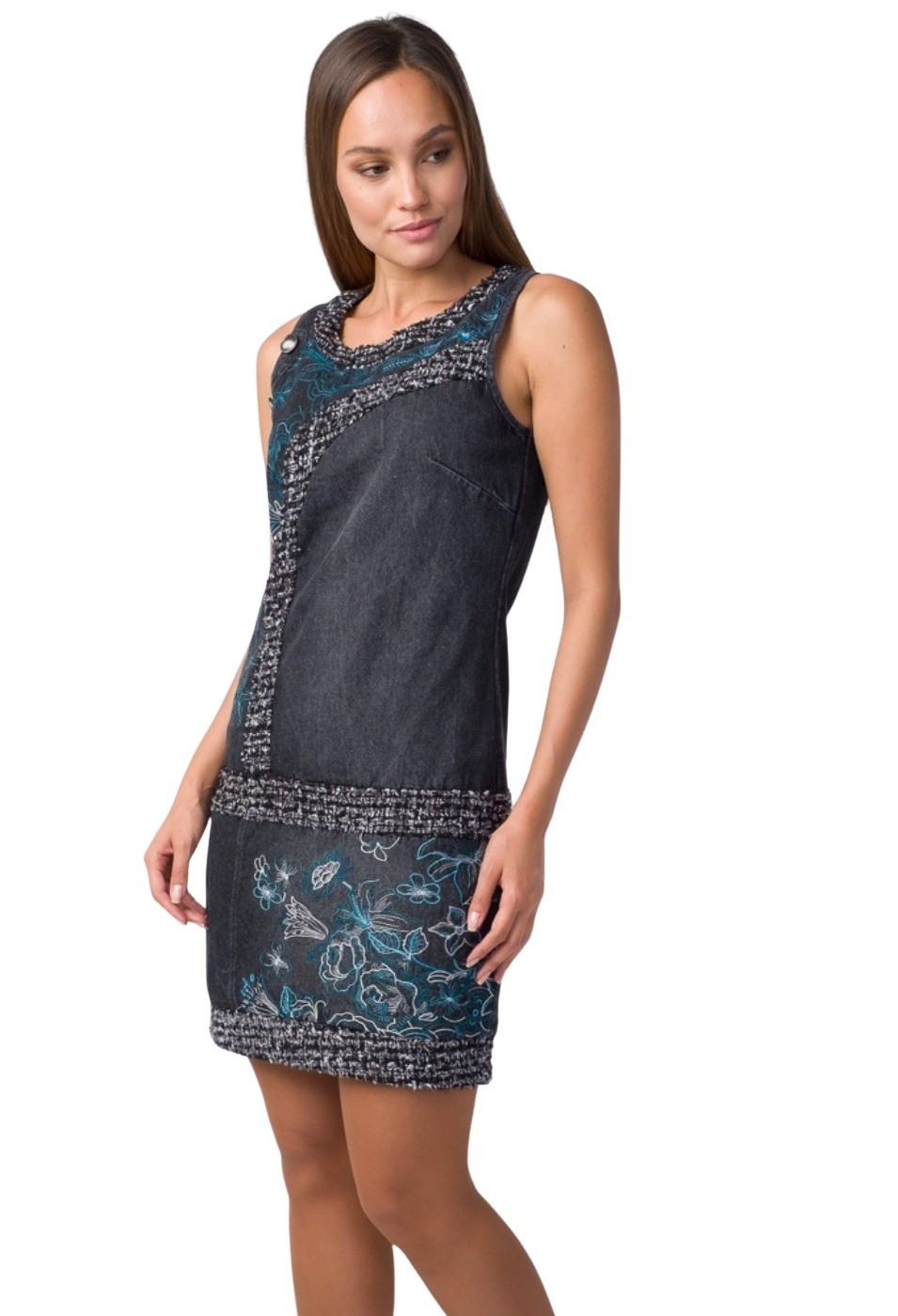 Vestido denim estampado sin mangas color Negro para Mujer 3