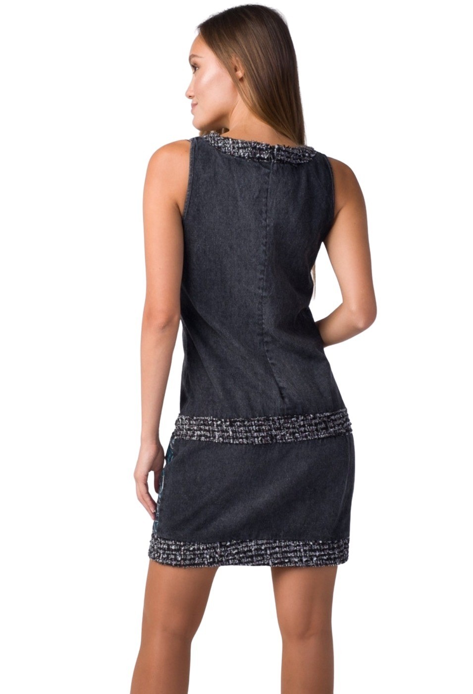 Vestido denim estampado sin mangas color Negro para Mujer 2