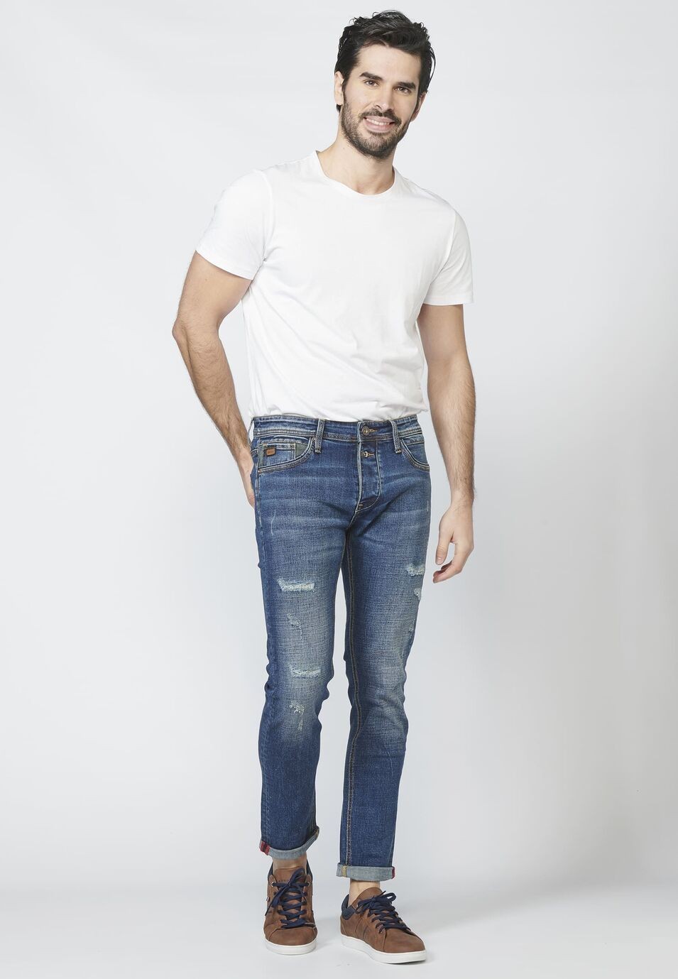 Pantalón Largo, Jeans slim fit con Cinco Bolsillos y Efecto Gastado y Rotos para Hombre 5